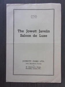 JOWETT JAVELIN 1 1/2 LITER LUXUSLIMOUSINE Original 1952 UK Mkt Road Test Broschüre - Bild 1 von 3