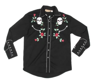 SCULLY Embroidered Western Shirt Men Skulls Roses Snap Cowboy Rodeo sz S /534 - Picture 1 of 7