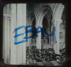Antique magic lantern slide photo Durham cathedral Galilee chapel interior - Picture 1 of 3