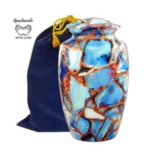 Blue Marble Urn - Metal Funeral and Memorial Cremation Urn for Human Ashes - Picture 1 of 5