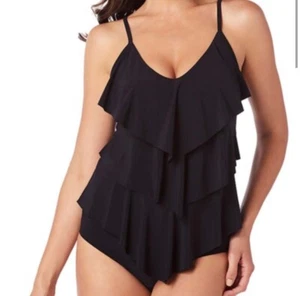 Magic Suit Tiered Tankini Top Shelf Padded Bra Size 16 Black NEW Resort Vacation - Picture 1 of 11
