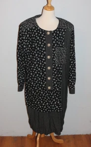 Vintage More Jazz Size 20W Long Sleeve Black and White Dress Plus Size - Picture 1 of 6