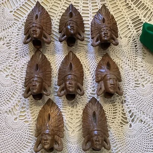 8 Hand carved wood tribal ethnic warrior polynesian African napkin rings 4.5"x3" - Picture 1 of 10