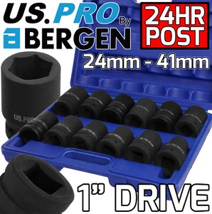 BERGEN 1"Inch DRIVE DEEP IMPACT 24-41mm Socket Set Long Reach Impact Sockets HGV - Picture 1 of 11