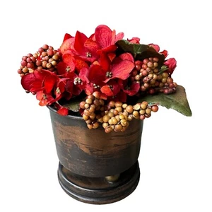 Vintage Bougainvillia Mini Kupfer Handarbeit Topf Vase Fuß Kunstblumen 4" - Bild 1 von 8