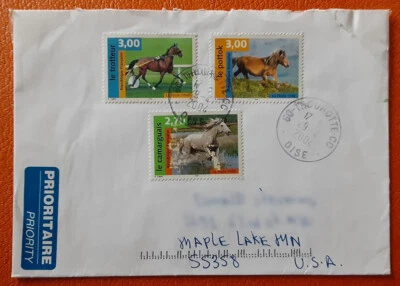 FRANCE 1998 Horses on 2004 Cover Thourotte to Maple Lake MN USA VF/XF 3694-1 - Image 1 of 2