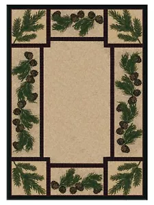 PINE VALLEY PINECONE BORDER DESIGN AREA RUG - 8' X 11' - Picture 1 of 1