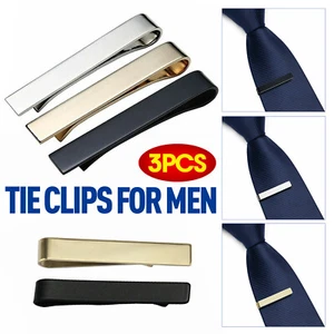 3PCS Elegant Metal Tie Clips For Men Necktie Tie Bar Pinch Clasp Wedding Party - Picture 1 of 25