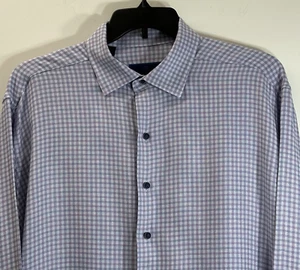 David Donahue Dress Shirt Sz 17.5 XL Fusion Gingham Check Button Up Linen Blend - Picture 1 of 11