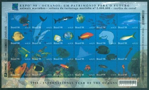 BRAZIL 1998 EXPO 98 - YEAR of OCEAN - Whale, Dolphin BLOCK M/S Sc# 2674 mint - Picture 1 of 1