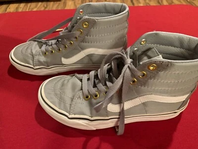 Vans Sk8-Hi High Top Silver Satin nylon Sneakers Skate size mens 4.5 women’s 6 - Imagem 1 de 4