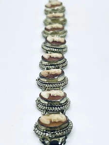 Vintage Carved Shell Cameo Link Bracelet - Picture 1 of 9