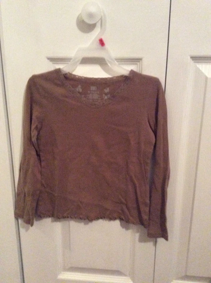 Niñas Top Marrón Manga Larga con Encaje en Escote - Gloria Desteñida - XS(4/5 Foto 1 de 2