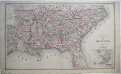 Original 1872 Map SOUTHERN STATES Florida Georgia Tennessee Texas US Mail Route - Image 1 of 4
