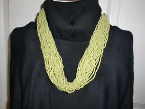 ~VTG~JEWERLY~OLIVE GREEN ~SEED BEAD~BOHO STYLE~MULTI STRAND~NECKLACE~20" to 22" - Picture 1 of 4