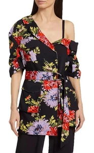 Cinq à Sept Katie Floral Wrap Jacket Black Multicolor Chrysanthemum Sz 2 NWT - Picture 1 of 4