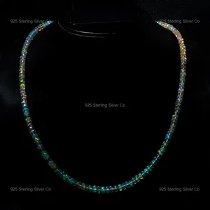 Rondelle Natural Ethiopian Opal Sterling Silver Art Deco Beaded Necklace Jewelry - Picture 1 of 6