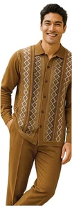 Men Silversilk 2pc Fancy walking leisure suit Italian woven knits 14010 Taupe - Picture 1 of 1