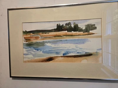 Acuarela contemporánea vintage East Hampton NY Louse Point firmada Mary Heinzen Foto 1 de 4