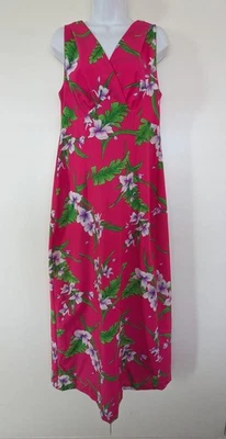 Vestido maxi roxo vintage Hilo Hattie's havaiano rosa floral drapeado atrás linha A - Imagem 1 de 4