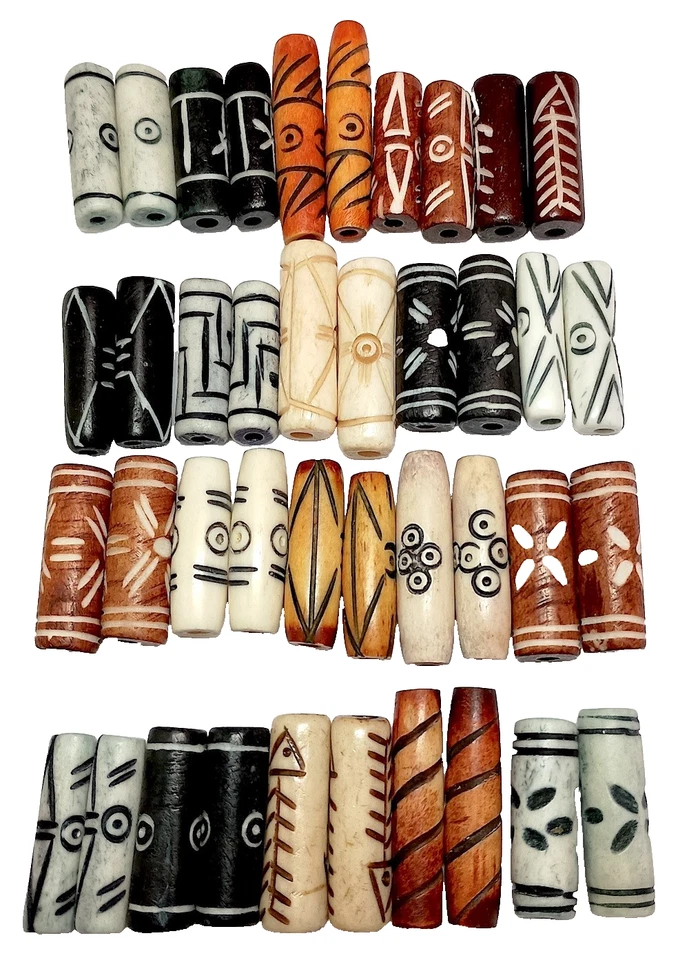 Contas de osso de búfalo, 40 peças, 20 pares, esculpidas em indonésio, média de 1", furos de 2,5 a 3 mm - Imagem 1 de 1