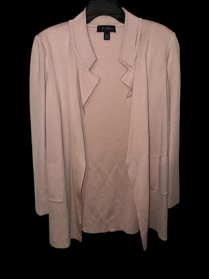 Cárdigan abierto St. John para mujer talla 6 rosa mezcla de lana plumero maduro informal Foto 1 de 4