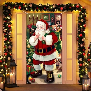 Cubierta de puerta de Navidad decoración Papá Noel cubierta de puerta delantera pancarta colgante de Navidad - Imagen 1 de 5