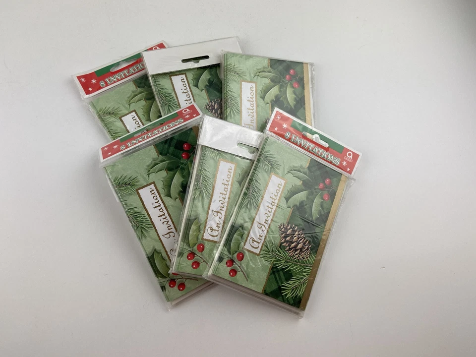 Lot Of 6 Season to Remember Green Holly Christmas Holiday Party Invitations - Image 1 of 4