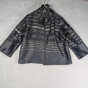 Caroline Rose Jacket Womens Size Small Black Gold Stripe Sheer Open-Front Jacket - Picture 1 of 6