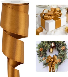Copper Satin Wired Ribbon 2.5 Inch Copper Color Wired Edge Ribbon for Wreaths, B - Picture 1 of 12