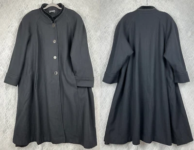 Vtg 80s Lady Suzette Wool Swing Coat Women 3/4XL Velvet Trim USA Retro 30s 40s - Image 1 of 4