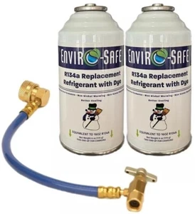 R 134a Refrigerant Replacement w/ UV Dye + Simple R134a Charging Hose (2 Pack) - Picture 1 of 5