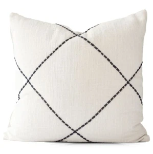 NEW! Cream Criss Cross Embroidered Pillow Cover 22" Sq. Crisp Cotton Texture - Picture 1 of 4
