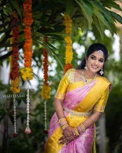 Soft Litchi Silk CLOTH, BEAUTIFUL Saree Rich Pallu Jacquard Work All Over Saree - Picture 1 of 7