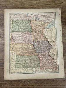 Antique 1902 Map Of Central States 12”x10” - Picture 1 of 10
