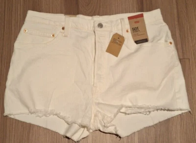 Levi's 501 Shorts Womens 34 White High Rise Button Fly Raw Hem 2.5" Inseam New - Image 1 of 4