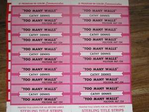 Jukebox Title Strip Full Sheet CATHY DENNIS Too Many Walls - Picture 1 of 1