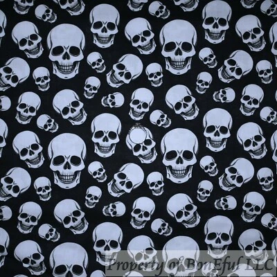 BonEFul Cotton Quilt Black White Sugar Skull Skeleton Face Halloween Xmas SCRAP - Image 1 of 4