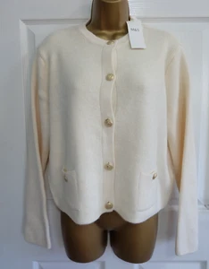 Ex M&S Ivory Textured Gold Buttons Crew Neck Cardigan _ Size M (UK 12 - 14) - Picture 1 of 6