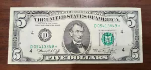 1974 $5 Star Note (Cleveland) - Very Lightly Circulated - Folds - Higher Grade - Picture 1 of 6