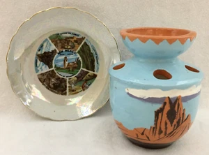 Nuevo México Souvenir Mini Plato Pintado a Mano Cerámica Cepillo de Dientes Soporte Jarrón Lote 2 - Imagen 1 de 14