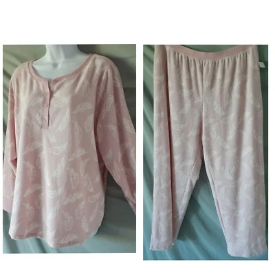 Charter Club Pink Ivory Pajama Set Floral Long Sleeve Long Pant  1X  50" BUST - Image 1 of 4