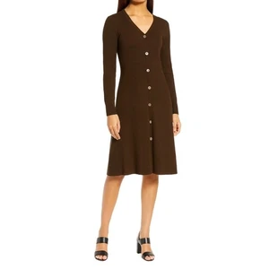 Eliza J braun Langarm Knopfleiste Pullover Strick Midi Kleid Damen Medium - Bild 1 von 9