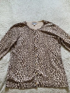 Croft & Barrow Women Leopard Print 3/4 Sleeve Cardigan Sweater Multicolor Size S - Picture 1 of 8