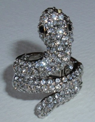 Anillo serpiente grande de cristal brillante con banda elástica segmentada - elige un color Foto 1 de 3