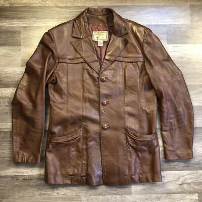 Chaqueta de cuero vintage Attica De California para hombre 44 grande vintage años 70 marrón Foto 1 de 4