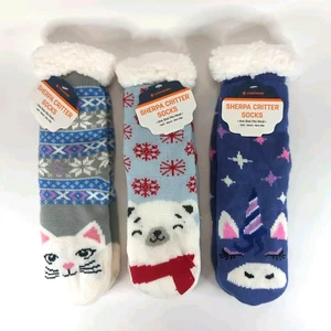 Compass Women’s Sherpa Lined Animal Critter Christmas Winter Socks w/ Anti-Slip - Picture 1 of 4