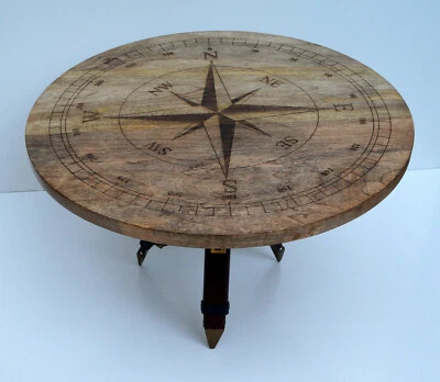Designer nautical compass style directional wooden coffee table bar & cafe decor - Image 1 of 4