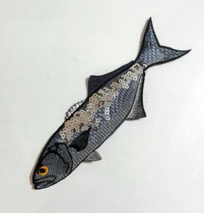 Sea Fish with Sequins Handmade Embroidered Patch - Picture 1 of 6
