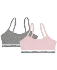 Calvin Klein Adjustable Cropped Bras Big Girls L Pink/Gray Scoop Neck - 2-Pc. - Picture 1 of 24